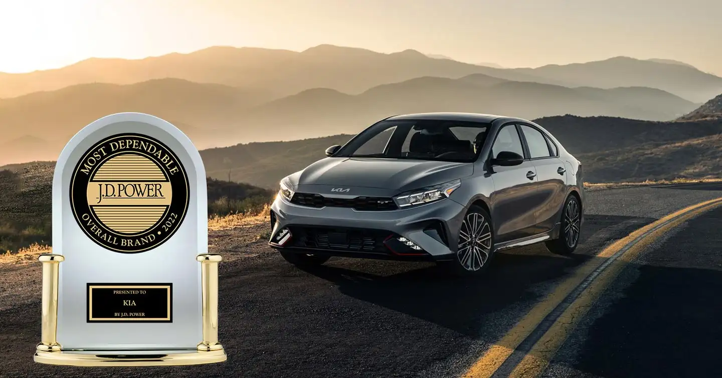 2023 Kia Forte with the JD Power award for best compact car 2023.
