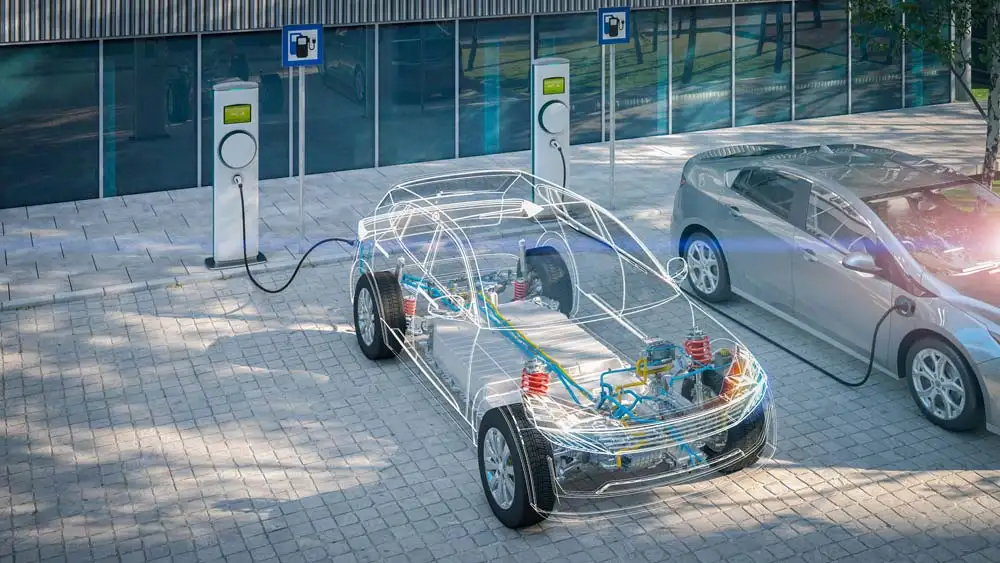 See through fleet EV image at a charging station.