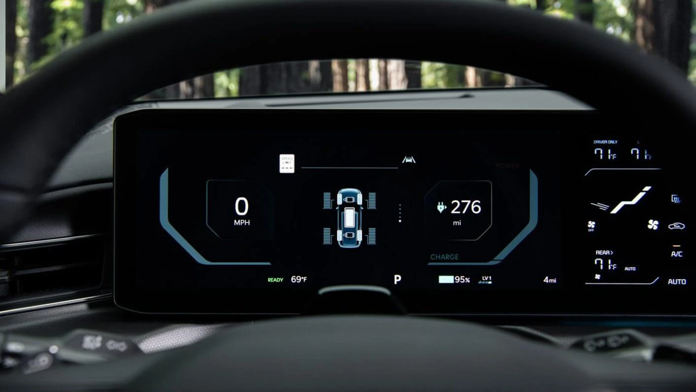Close-up of the infotainment system in the Kia EV9