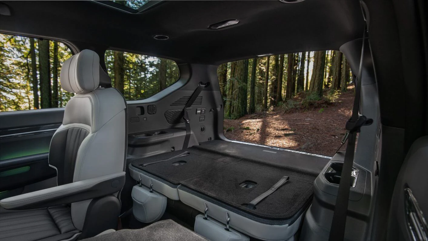 Rear view of the Kia EV9, with spacious cargo area.