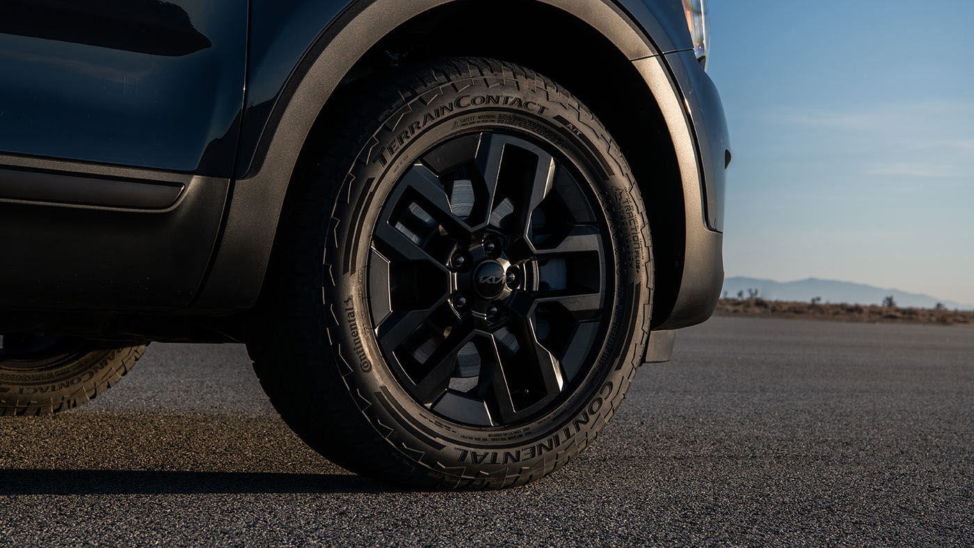 The Telluride X-Pro 18" Black Alloy Wheels with All Terrain Tires.