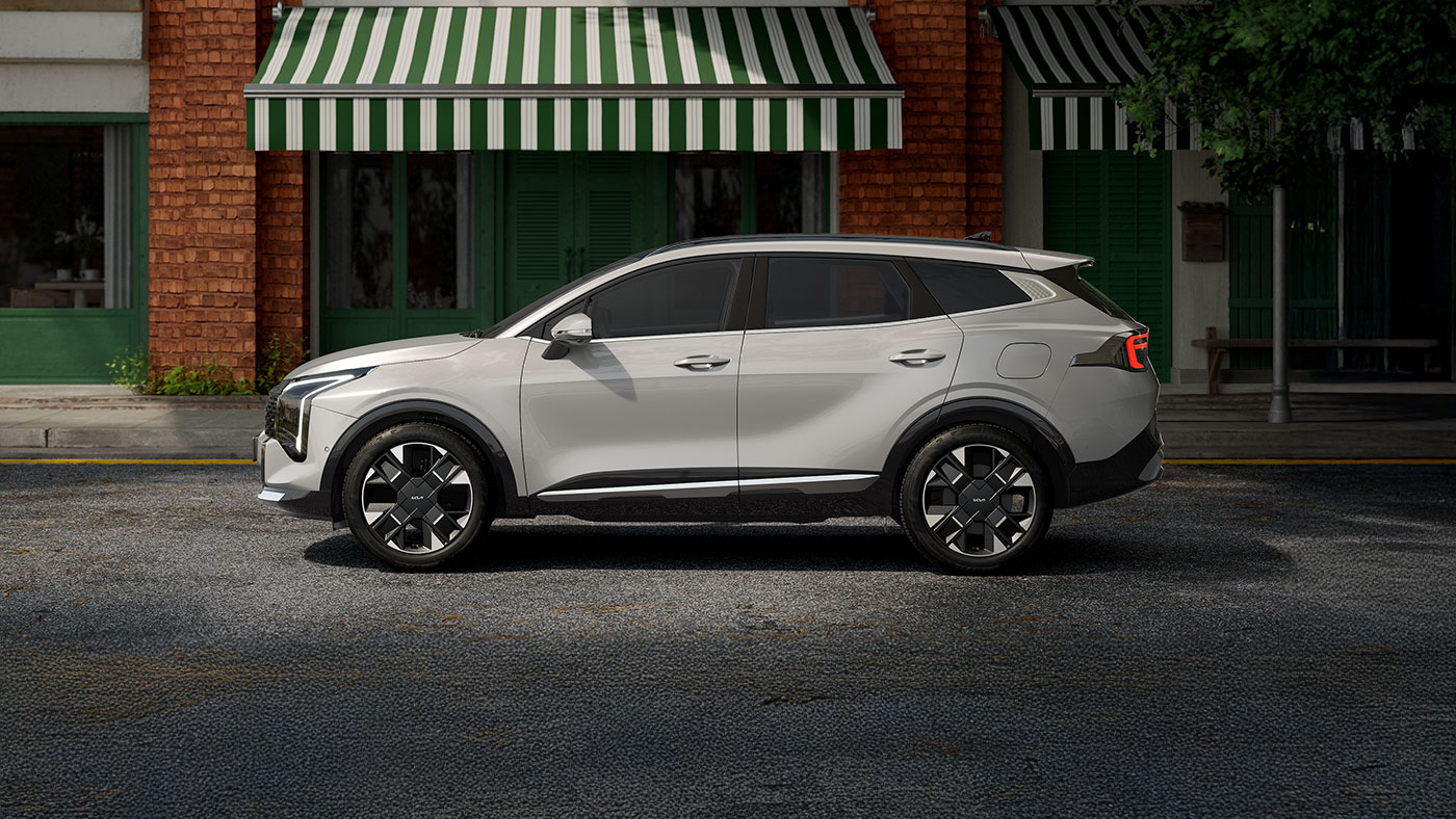 Kia Sportage VUS compact blanc, vue extérieure latérale avec roues