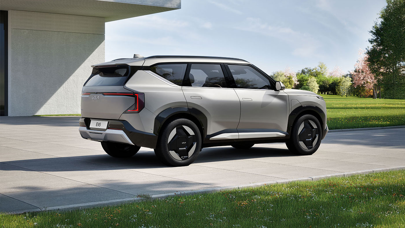 Ivory Silver Kia EV5 electric Compact SUV side exterior