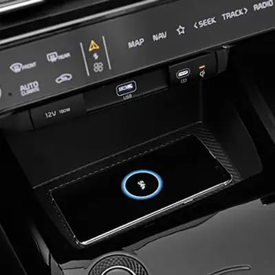 Niro EV with available wireless smartphone charging technology feature.