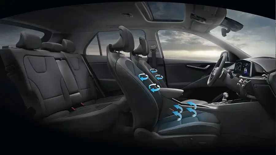 The Niro Hybrid with heated front seats and available air cooling seats.