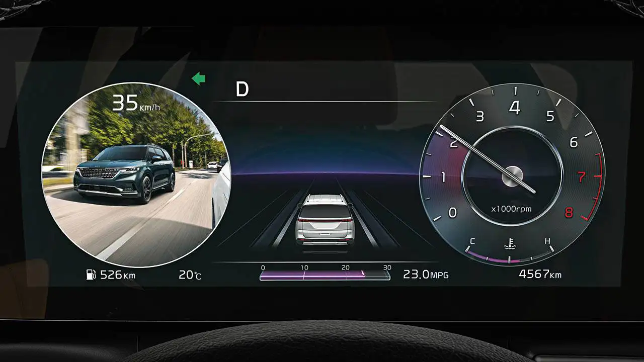 The Kia Carnival’s available Blind-Spot View Monitor (BVM) safety feature.