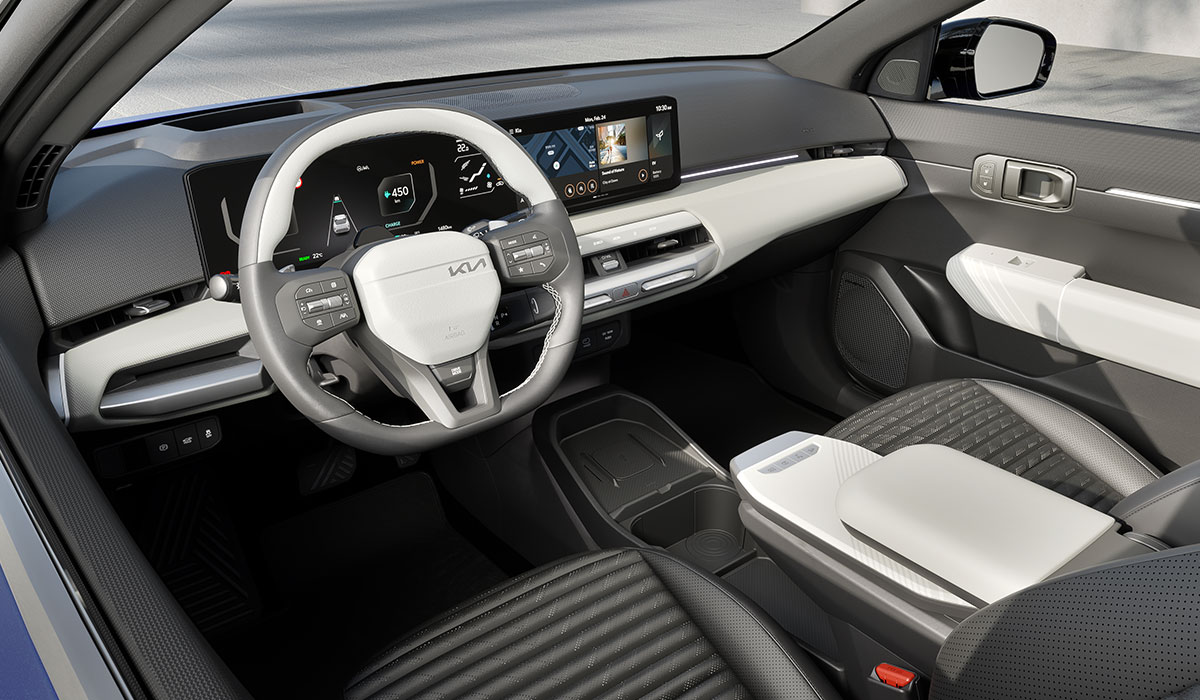 Official Kia Canada image of the EV4 dashboard and panoramic digital display